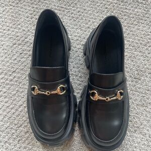 Princess Polly Black and Gold Slip-On Loafers